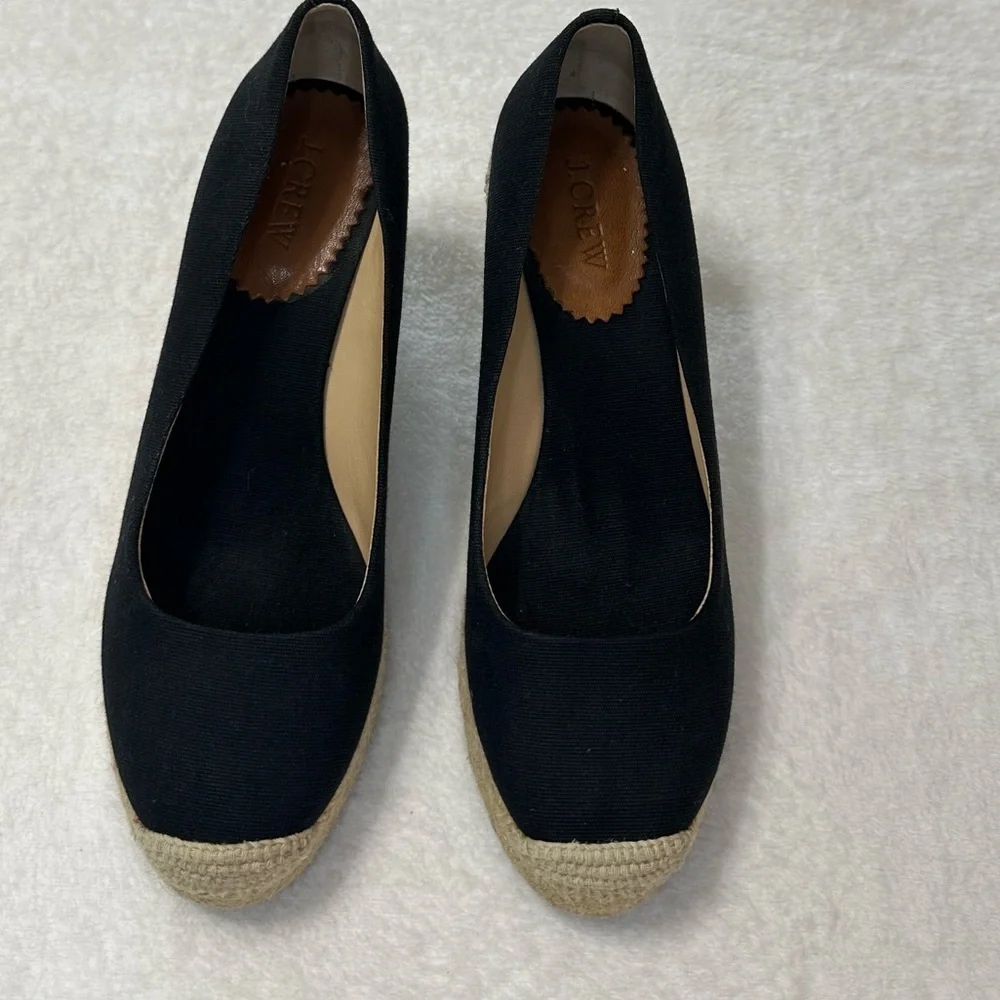 J. Crew Black Seville Espadrille Canvas Jude Wedges Size 9